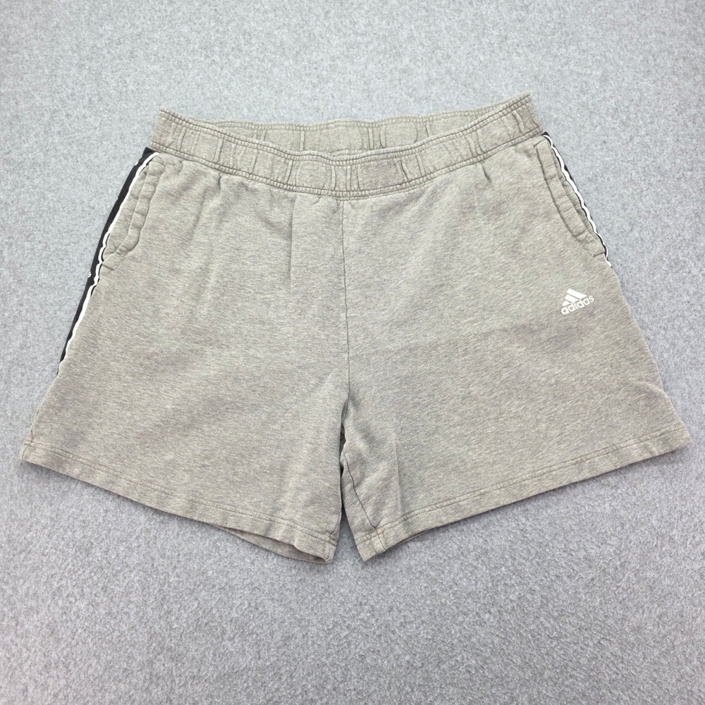Adidas Men Size 2XL Gray Cotton Athletic Logo‎ Tape Comfortable Shorts